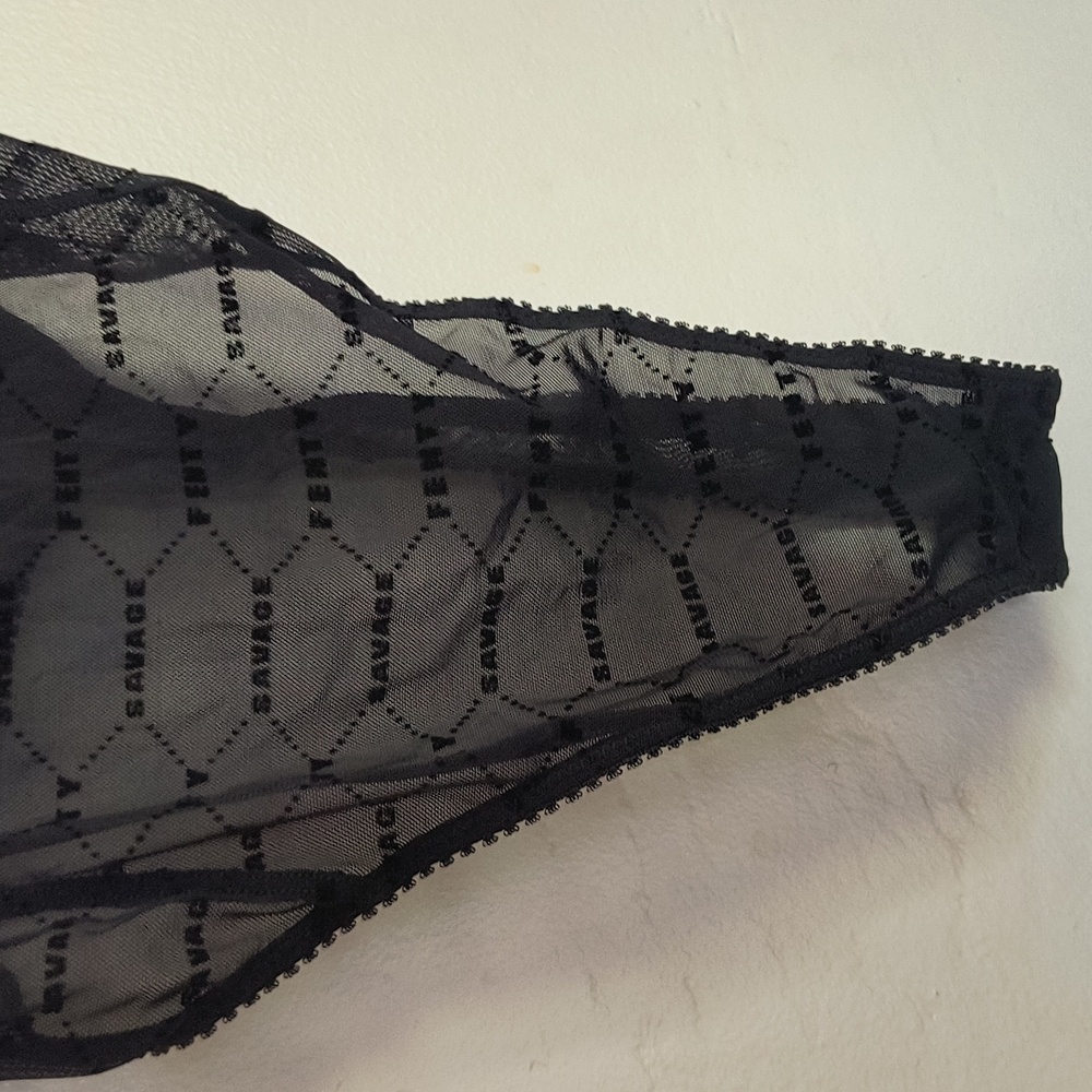 Savage X Fenty Flocked Logo Teddy Sheer Black Bodysuit Teddy Sz Med Women - Picture 6 of 12